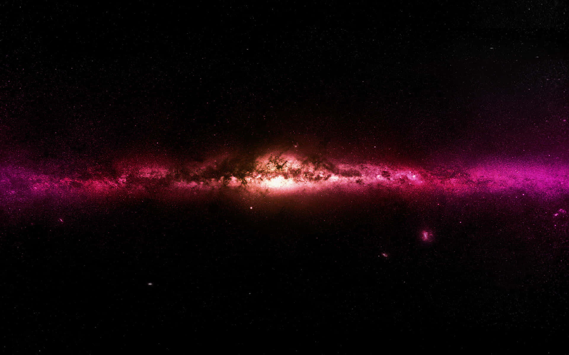 在深空中發光的粉紅色和紫色星系，帶有閃爍的星星。