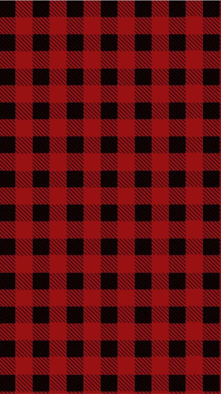 紅色格紋為任何服裝增添時尚感 壁紙 — 大膽的紅黑水牛格紋圖案，在重複網格上帶有對角線陰影線。