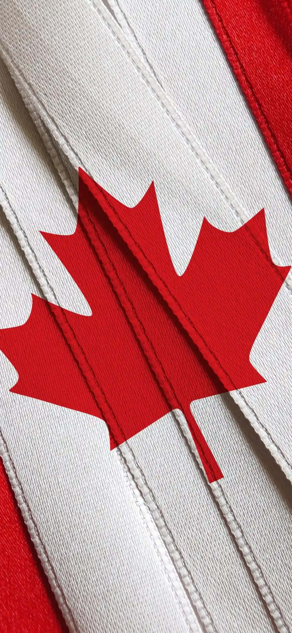 Canada 桌布 壁紙 — 紅色楓葉標誌縫在帶有紅色飾邊的白色布料上的特寫。