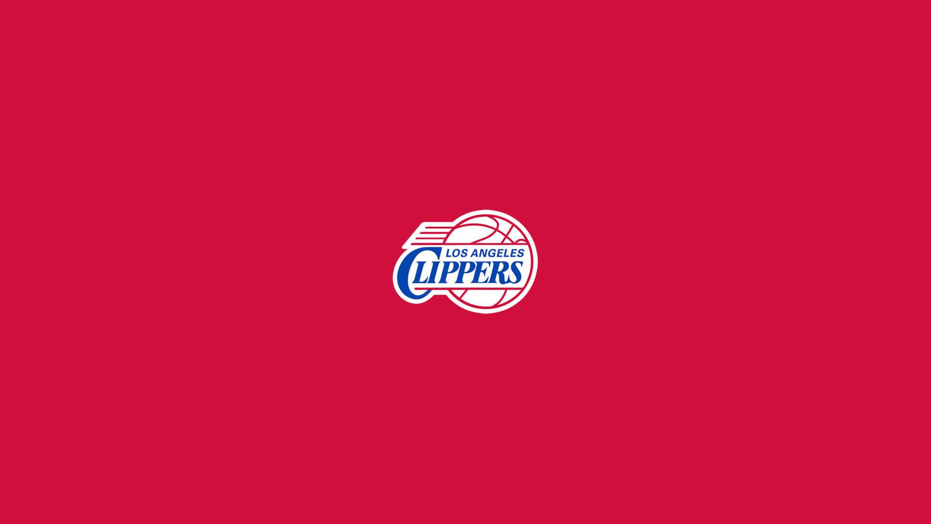 紅色極簡風格NBA洛杉磯快艇隊隊徽 壁紙 — 洛杉磯快艇隊標誌居中於純紅色背景上，帶有白色和藍色細節。