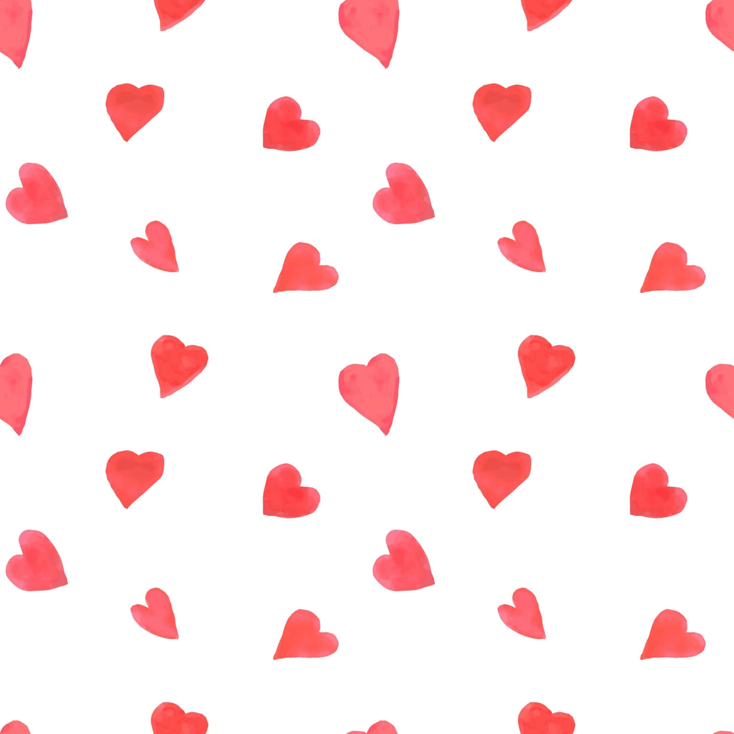 Heart Pattern 桌布 壁紙 — 紅色水彩心形散落在乾淨的白色背景上，形成俏皮的重複圖案。