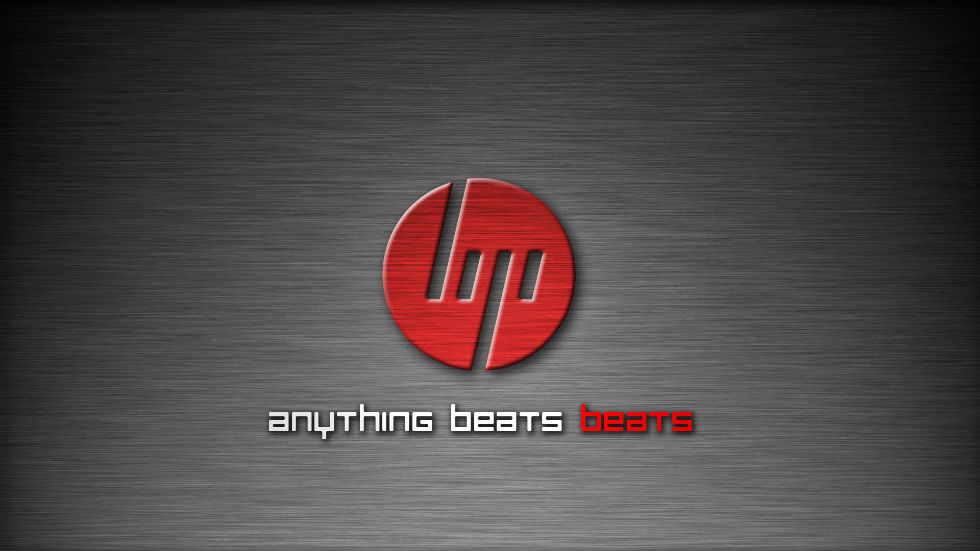 Beats標誌，帶有標語anything beats beats，在拉絲金屬背景上