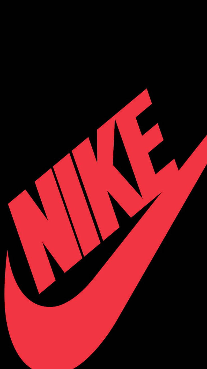 紅色耐克勾形標誌 壁紙 — 大膽的紅色Nike標誌，帶有斜向的Swoosh，置於純黑色背景上。