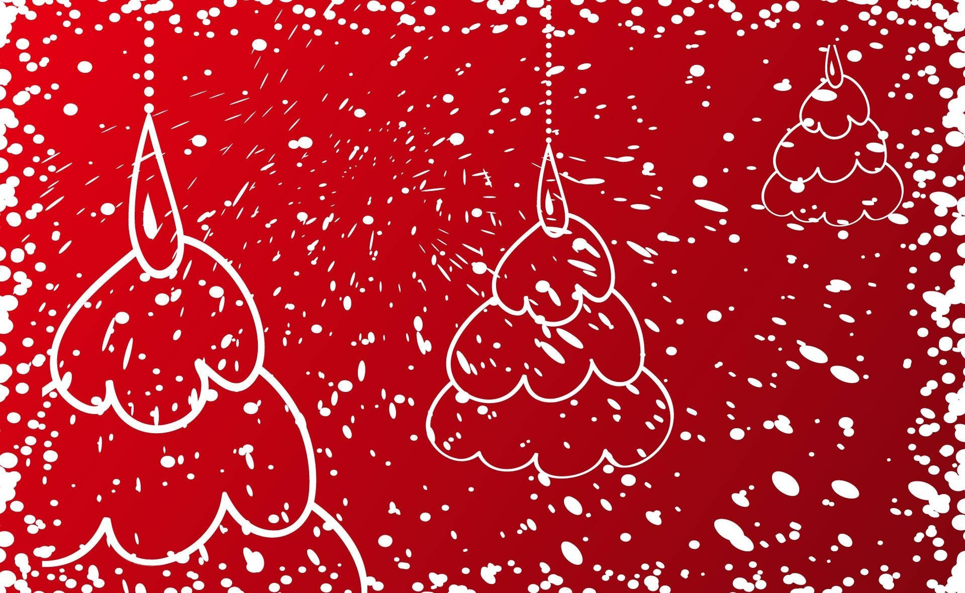 懸掛的聖誕樹，雪花落在紅色背景上