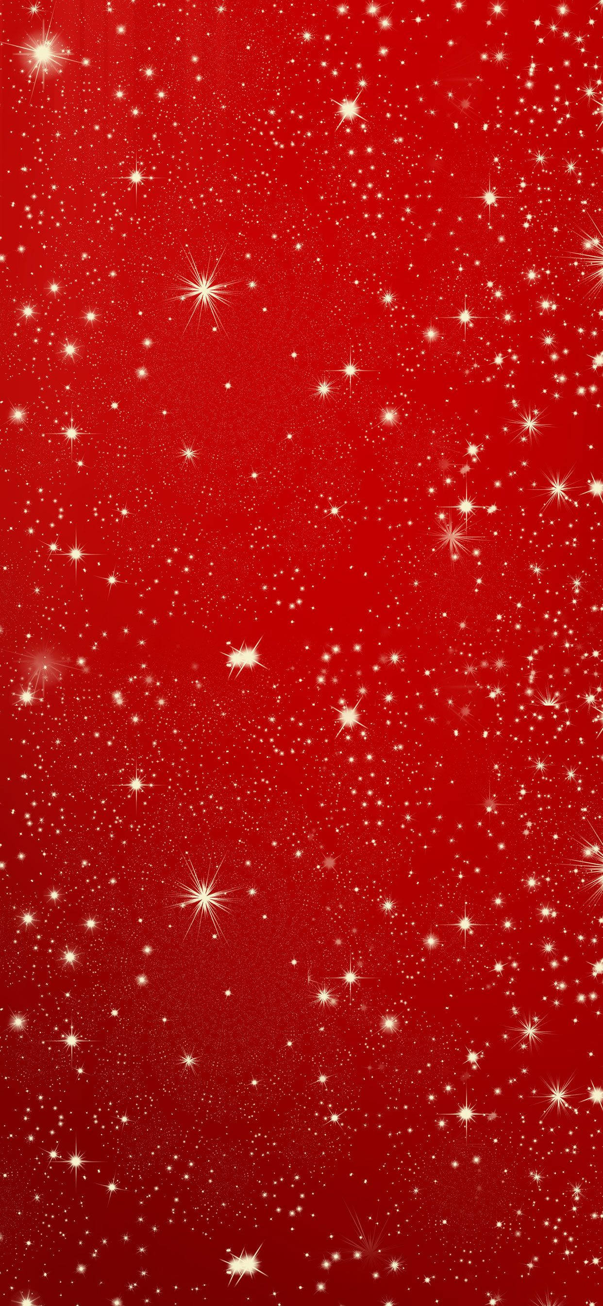 紅色背景上的閃亮星星 壁紙 — 充滿活力的紅色背景，點綴著大小不一、閃閃發光的白色星星，營造出節日般的宇宙圖案。