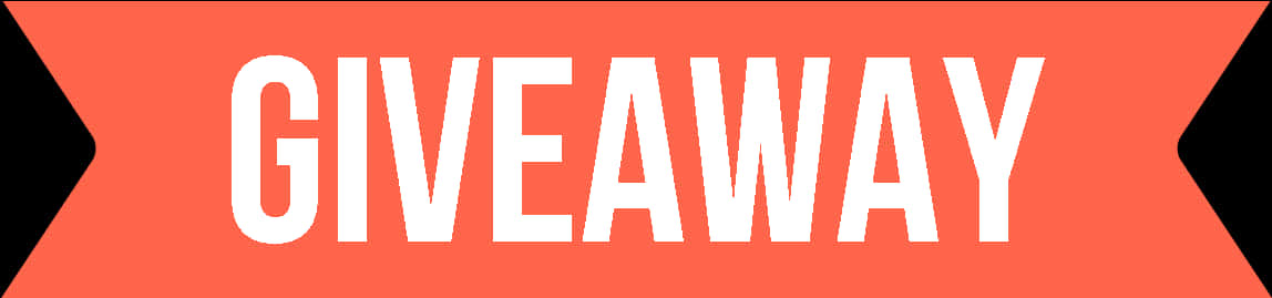 紅色背景贈品橫幅 壁紙 — 粗體白色文字 GIVEAWAY 居中顯示在帶有黑色箭頭末端的珊瑚色橫幅上。