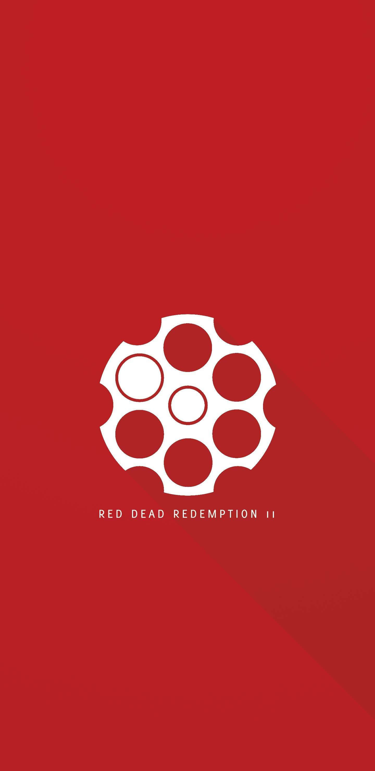 紅色裝備 Re-Envision II 壁紙 — 一個白色左輪手槍彈巢圖示，居中於純紅色背景上，下方有遊戲標題文字。