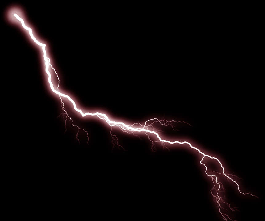 紅色閃電擊中黑色背景 壁紙 — 一道鋸齒狀的電光粉紅閃電在漆黑的天空中分叉，呈現出戲劇性的自然景象。
