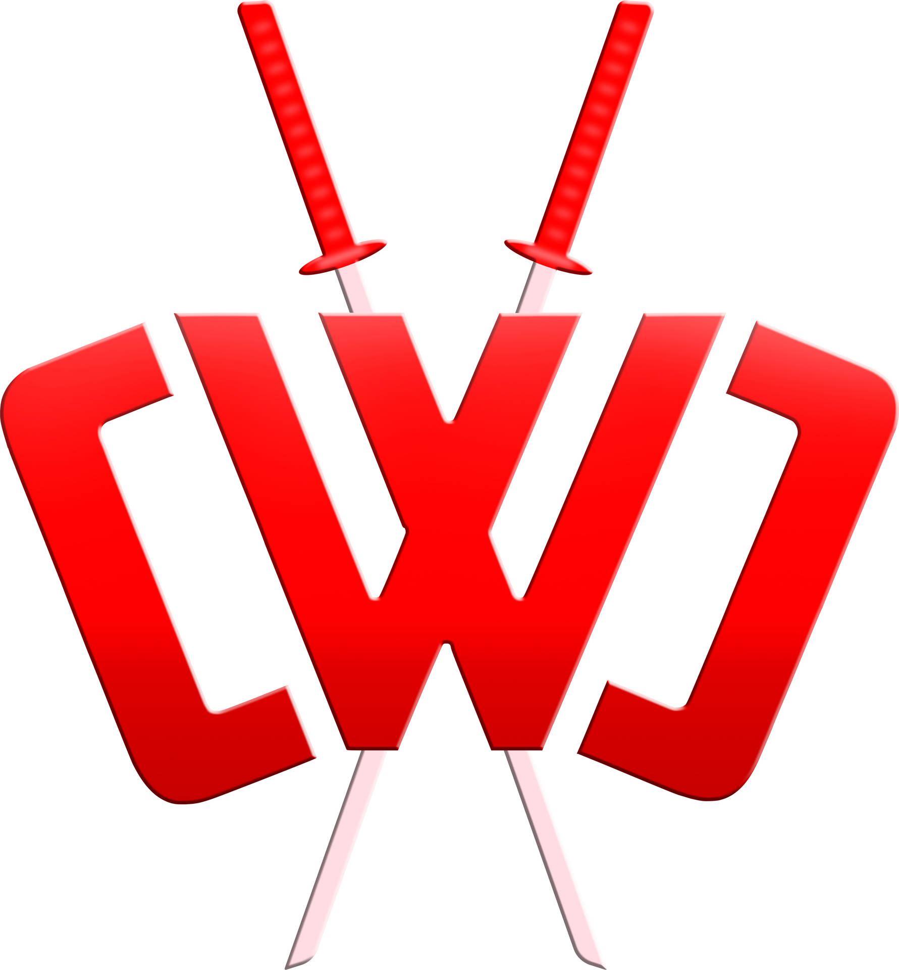 紅色間諜忍者CWC標誌 壁紙 — 白色背景上，一個大膽的紅色風格化CW標誌，背後有兩把交叉的劍。