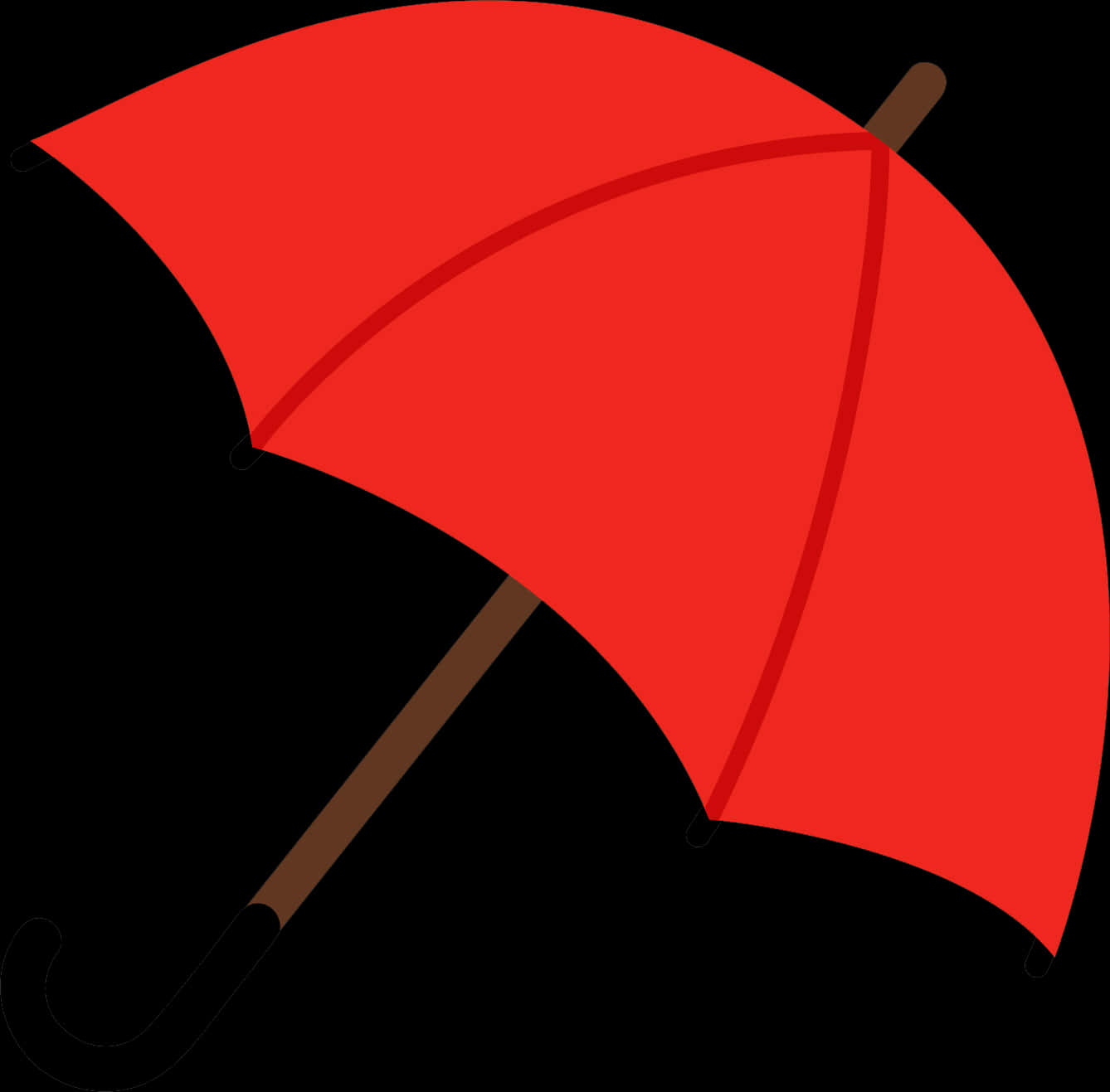 紅色雨傘圖案 壁紙 — 一把大膽的紅色雨傘，帶有棕色手柄和彎曲尖端，在純黑色背景上脫穎而出。