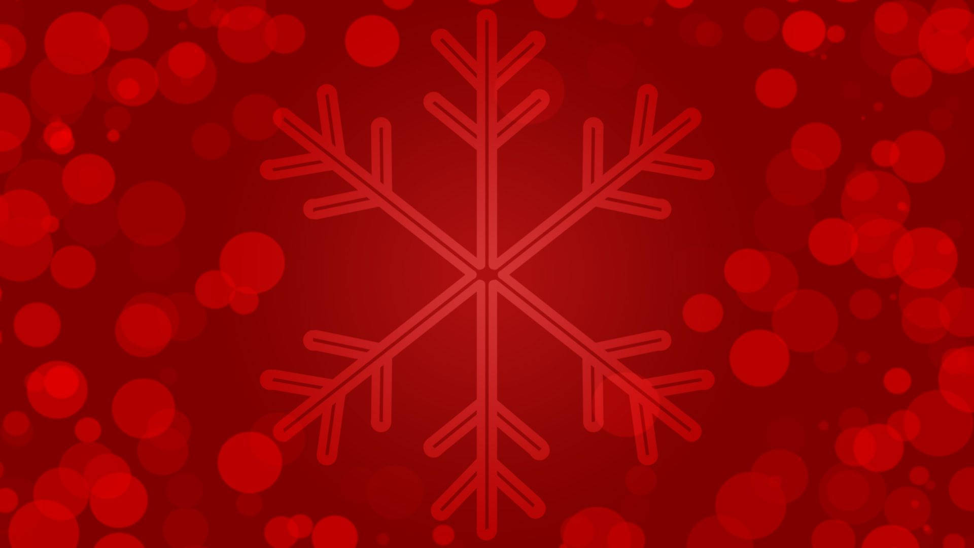 紅色雪花聖誕節背景 壁紙 — 一個極簡的紅色雪花輪廓在充滿活力的紅色散景背景中發光。