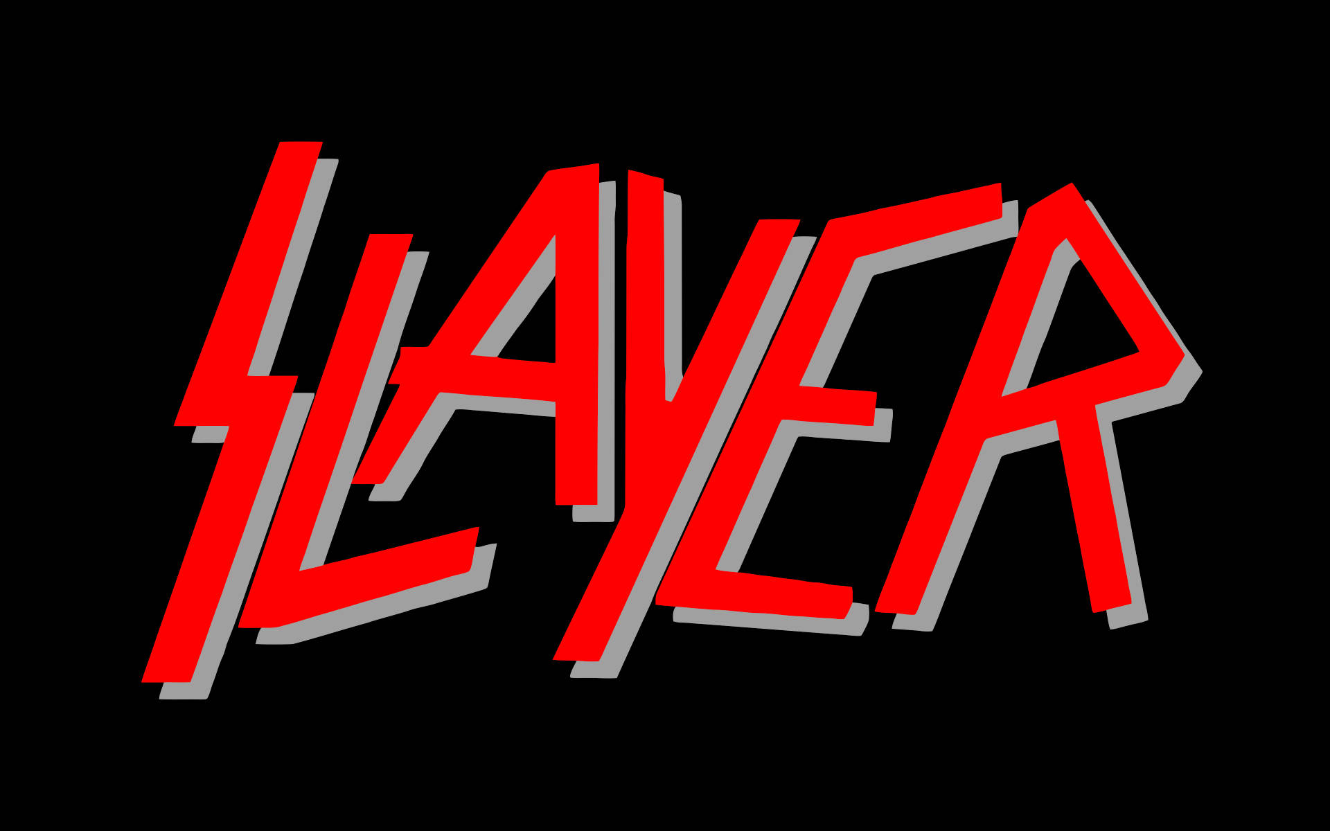 黑色背景上的紅色和灰色 Slayer 樂隊標誌