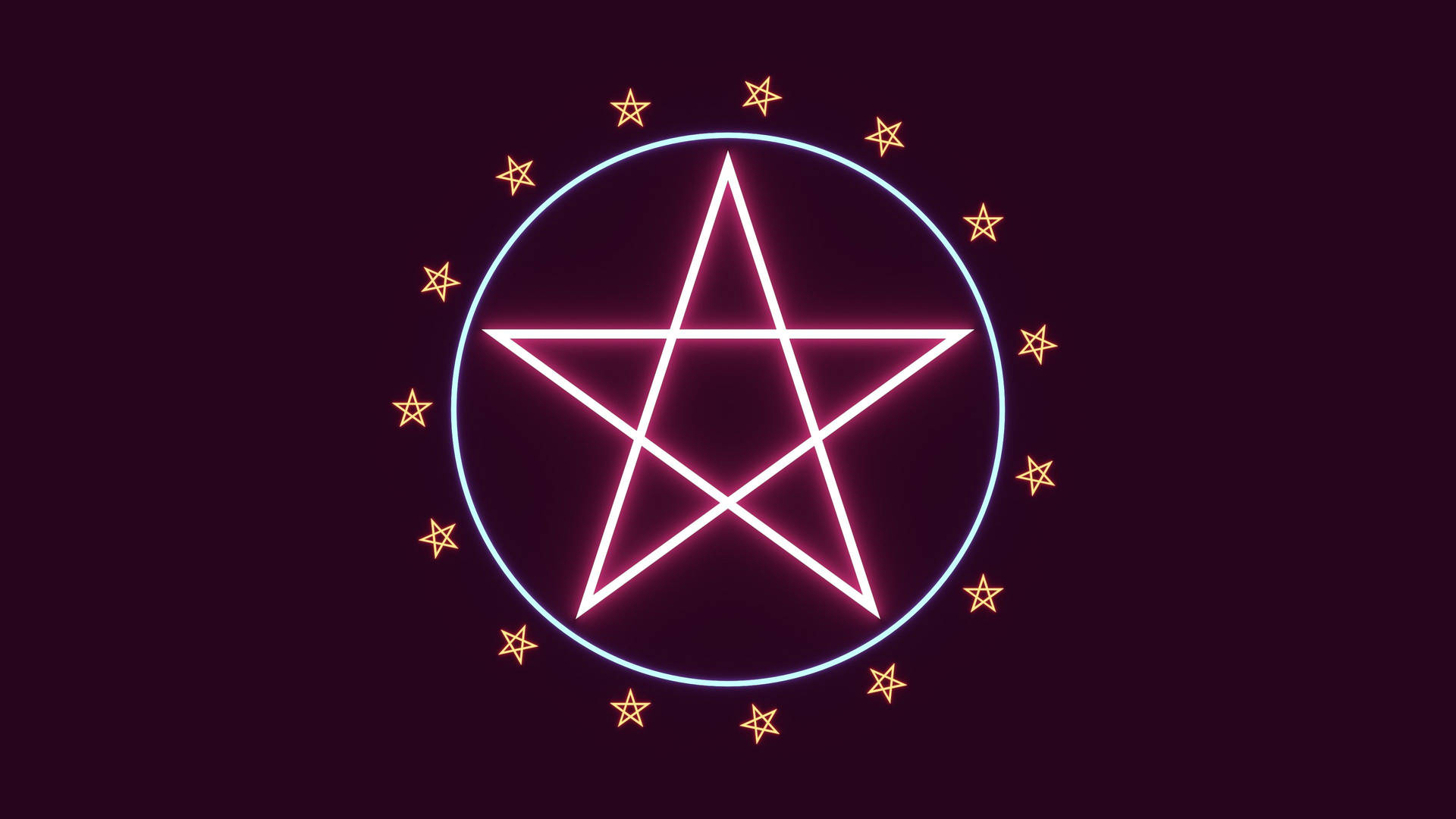 紫色背景上圓圈內帶星星的螢光粉紅五角星