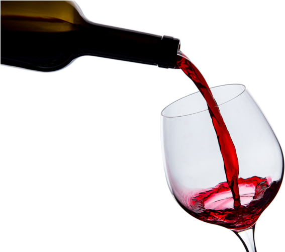 紅酒倒入酒杯 壁紙 — 濃郁的紅酒從酒瓶順滑地倒入透明玻璃杯中，背景是 stark 黑色。