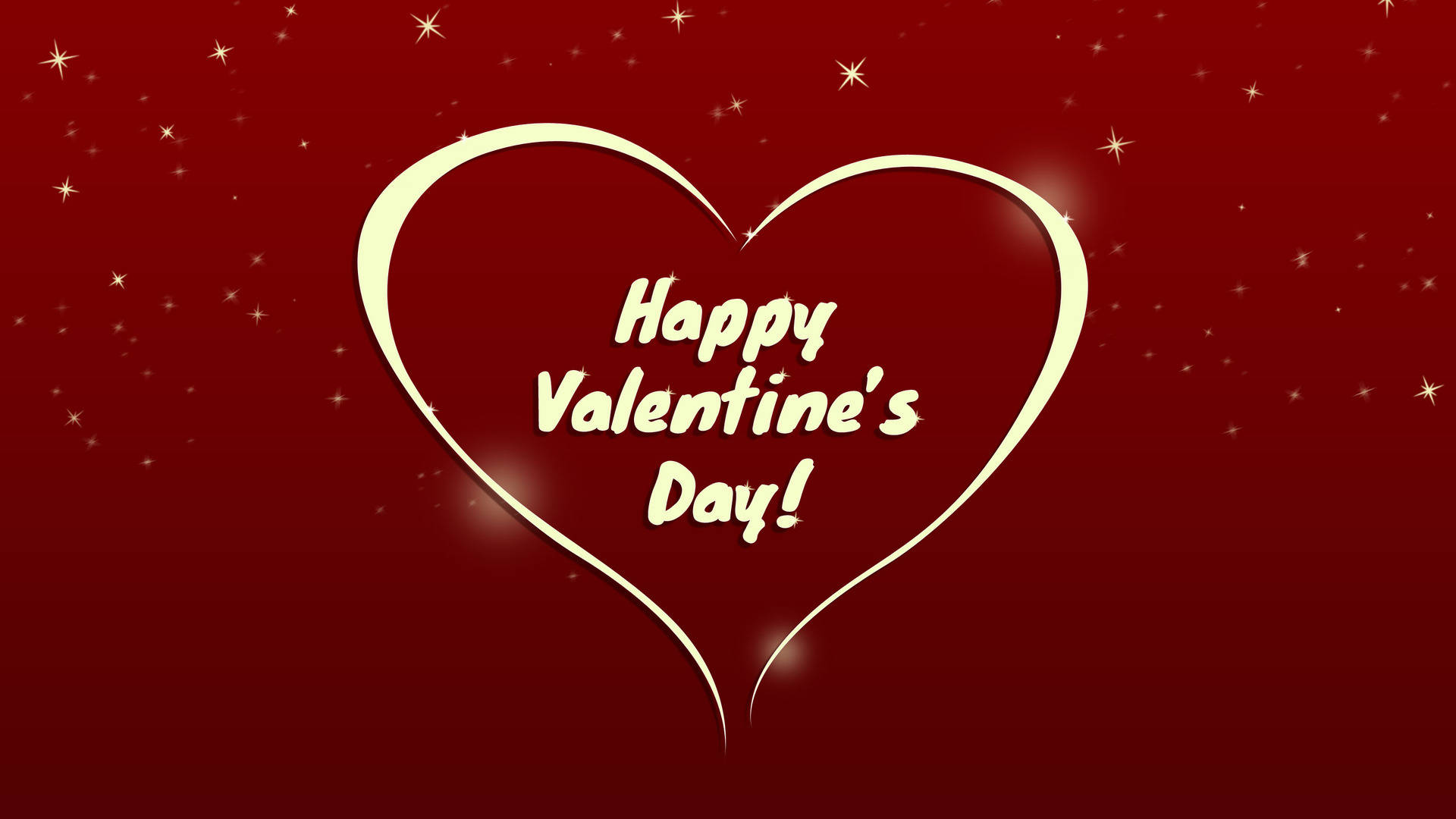 在紅色星空背景上，帶有 Happy Valentine's Day 文字的發光心形。