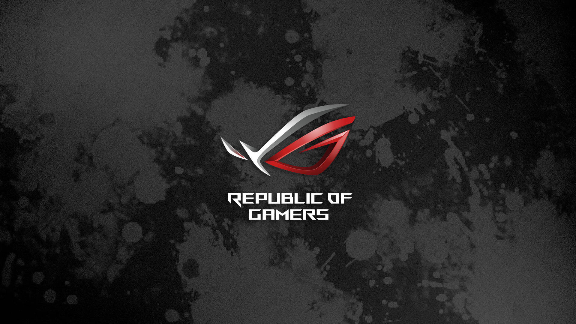 Republic of Gamers 標誌在深色飛濺背景上