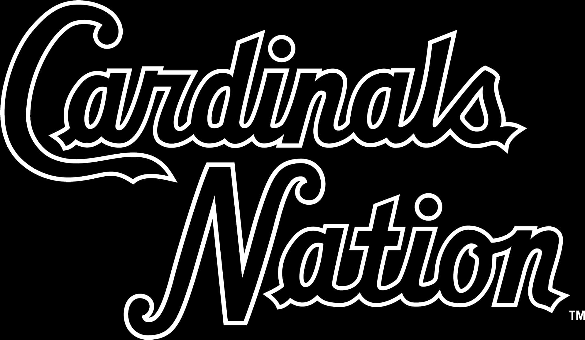 紅雀球迷標誌 壁紙 — 粗體白色草書Cardinals Nation標誌在純黑色背景上鮮明突出。