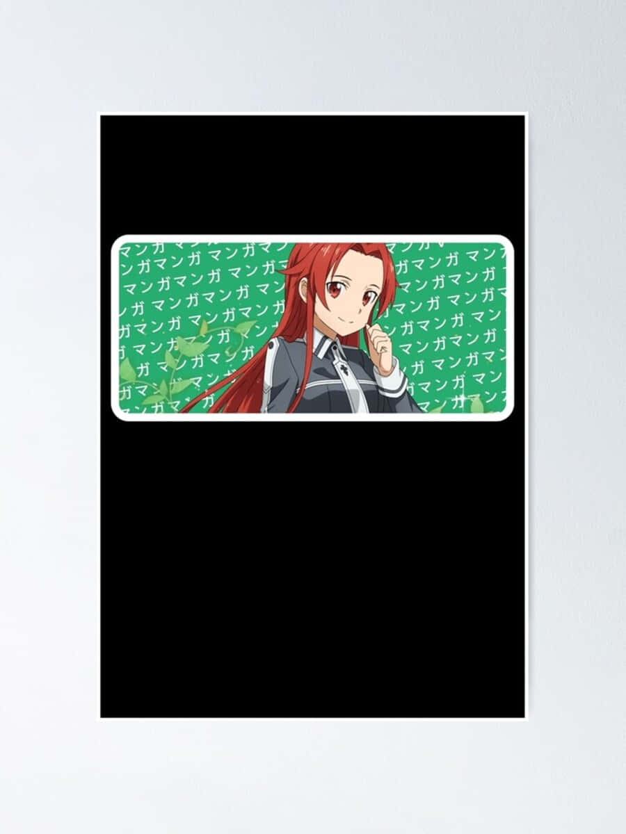 Tiese Shtolienen 桌布 壁紙 — 紅髮動漫女孩穿著校服，在綠色漫畫文字背景上微笑。