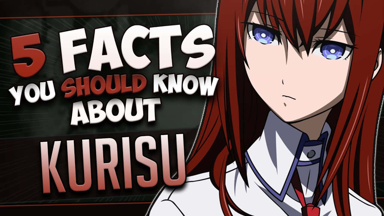 kurisu makise 桌布 壁紙 — 紅髮藍眼的動漫女孩，身穿白色襯衫，帶有關於Kurisu的文字疊加。