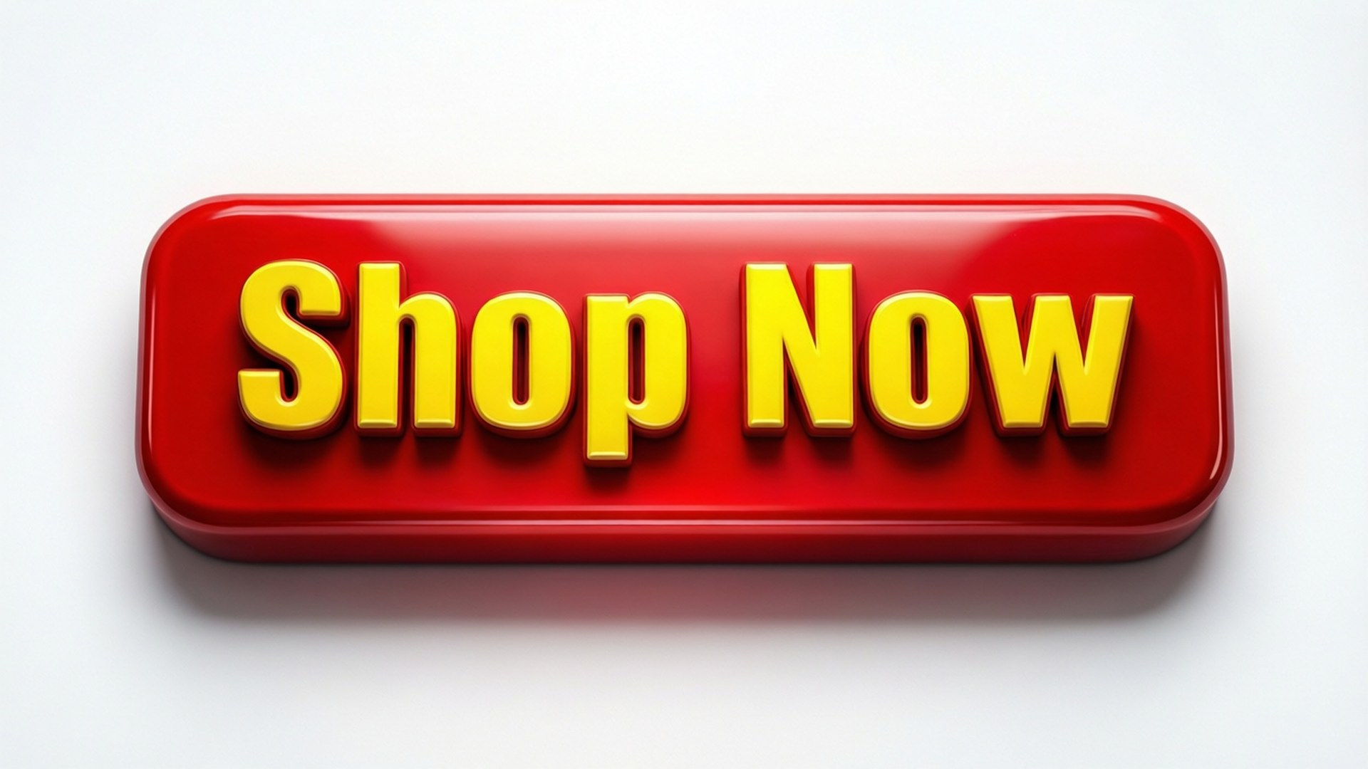 一個紅色3D按鈕，上面有黃色文字寫著shop now。