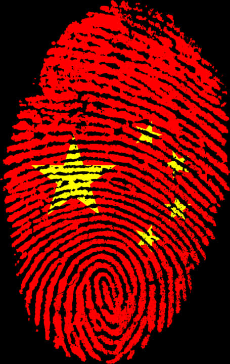 紅黃指紋圖案 壁紙 — 一個大膽的紅色指紋圖案，上面覆蓋著中國國旗的星星，背景為黑色。