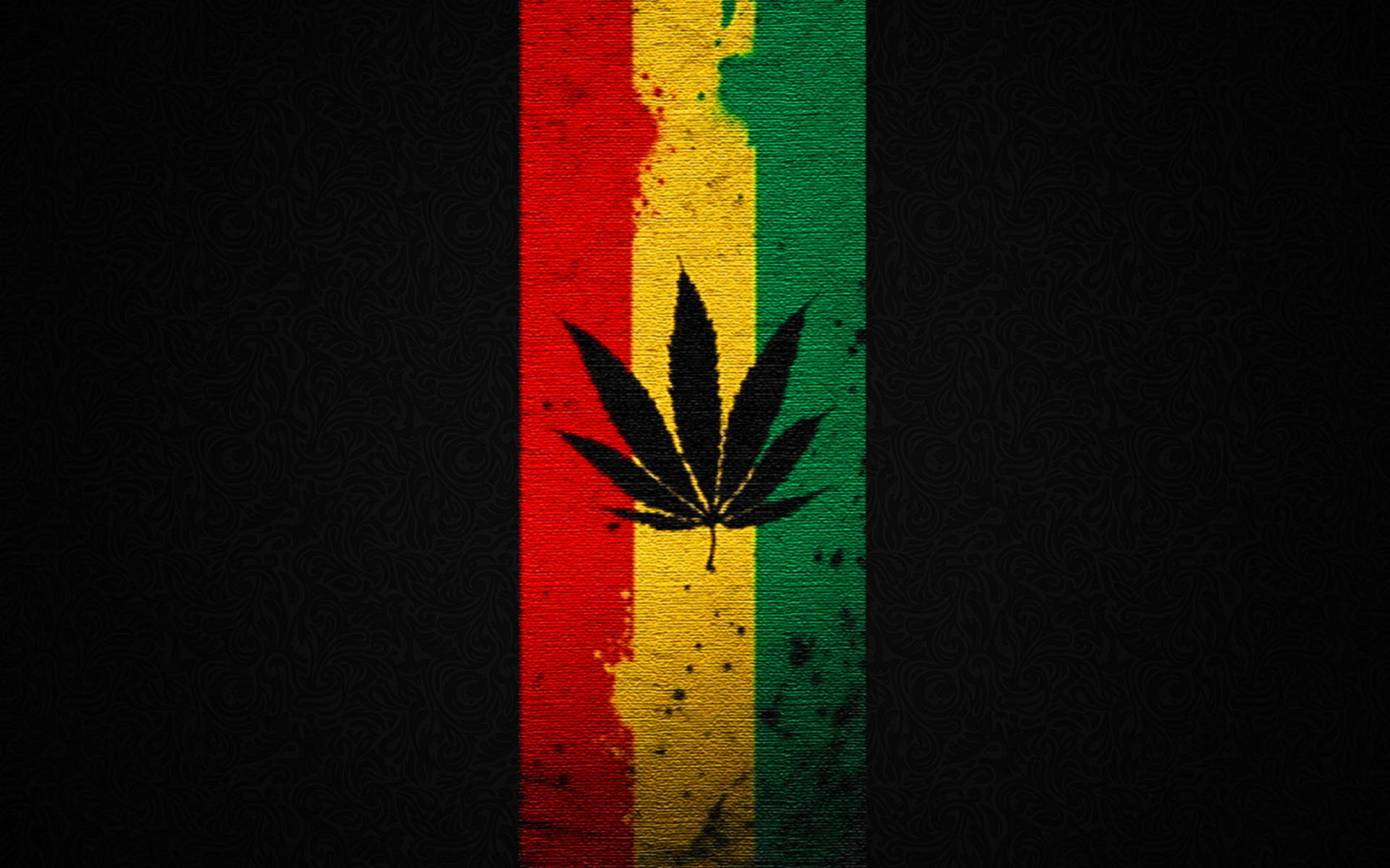 黑色大麻葉在紅、黃、綠垂直條紋上，帶有頹廢質感。
