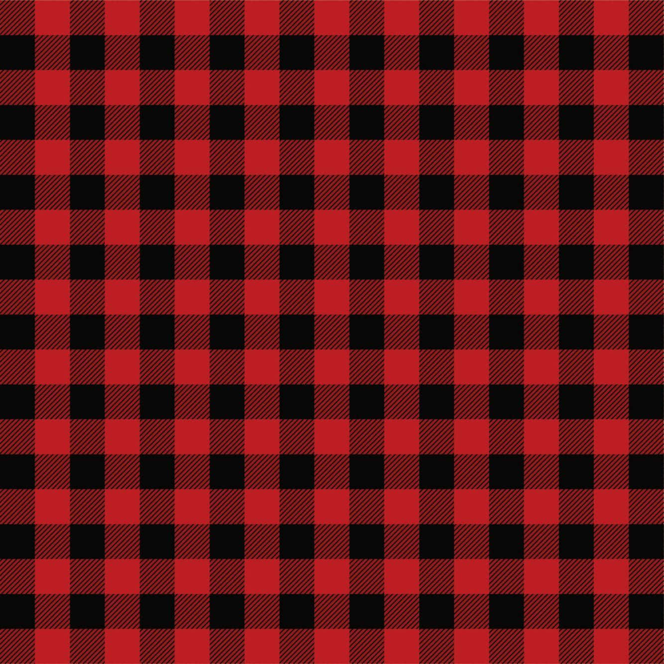 紅黑 Buffalo Plaid 布料 壁紙 — 大膽的紅黑 buffalo 格紋圖案，帶有斜紋編織質感。