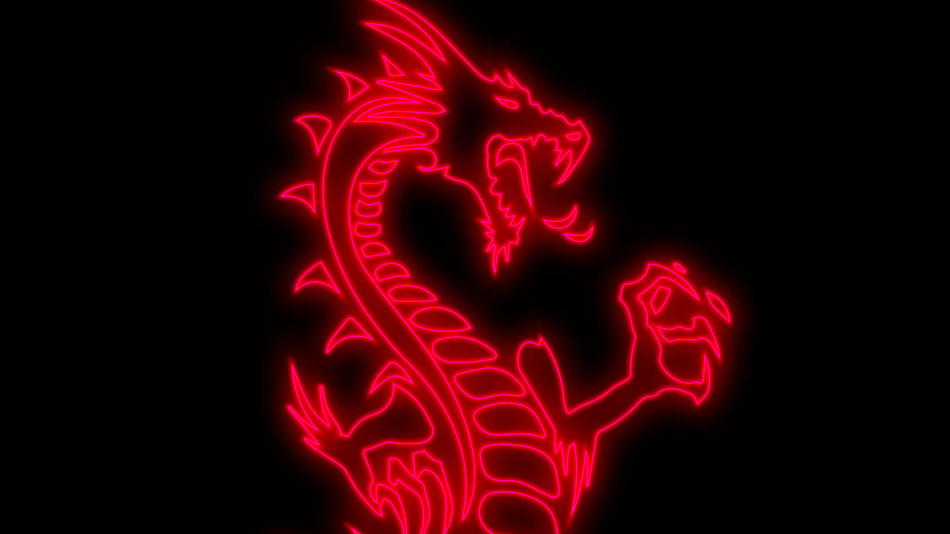 霓虹紅色龍輪廓在黑色背景上發光