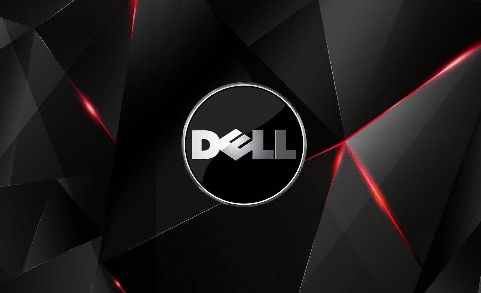 紅黑設計的戴爾HD標誌 壁紙 — Dell 標誌居中於黑色幾何背景上，帶有發光的紅色線條。