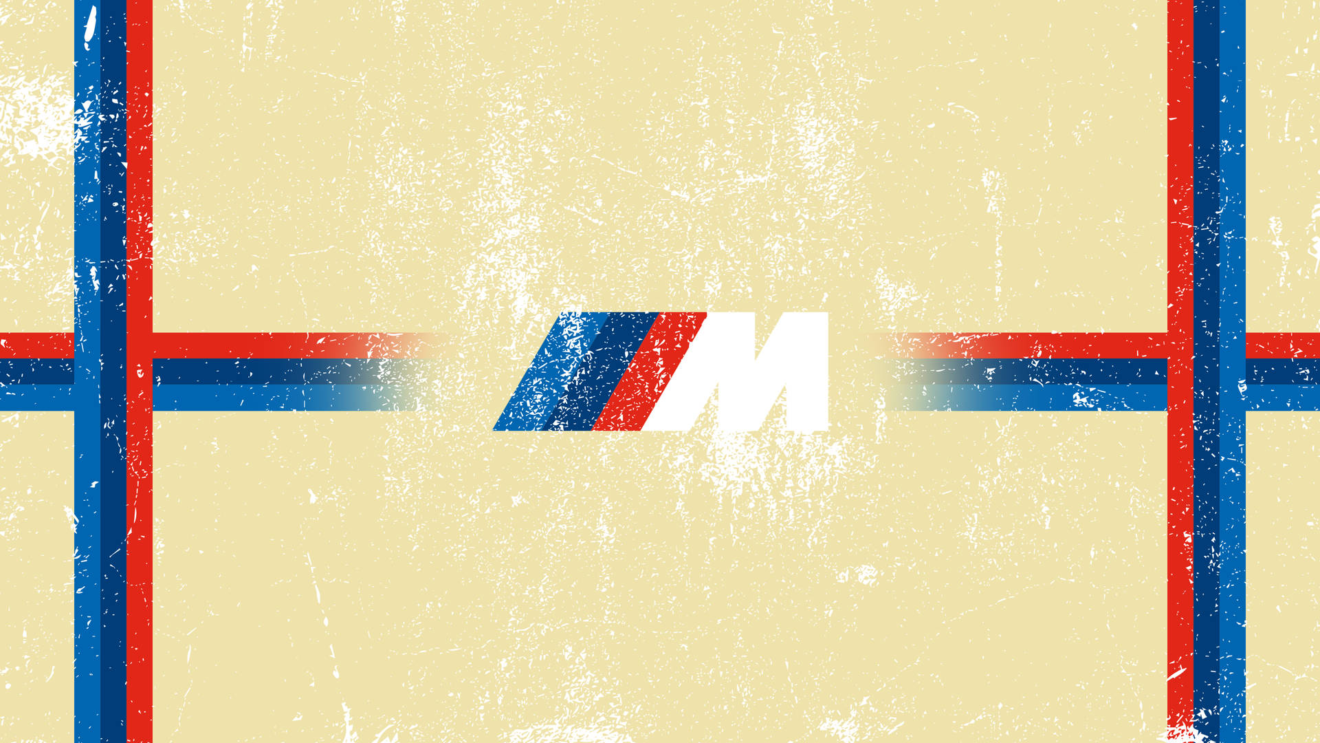 BMW M標誌在帶有紋理的米色背景上，配有紅色和藍色條紋。