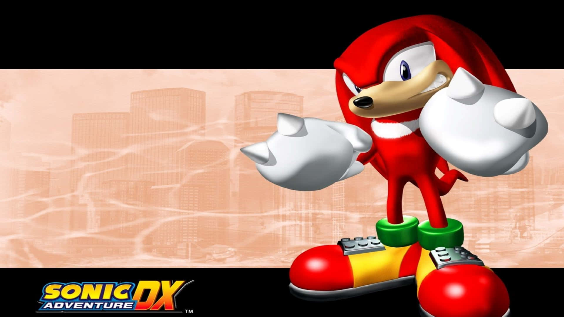 Sonic Adventure HD 桌布 壁紙 — 納克魯斯在《超音鼠大冒險DX》的風格化城市背景中自信地站立。