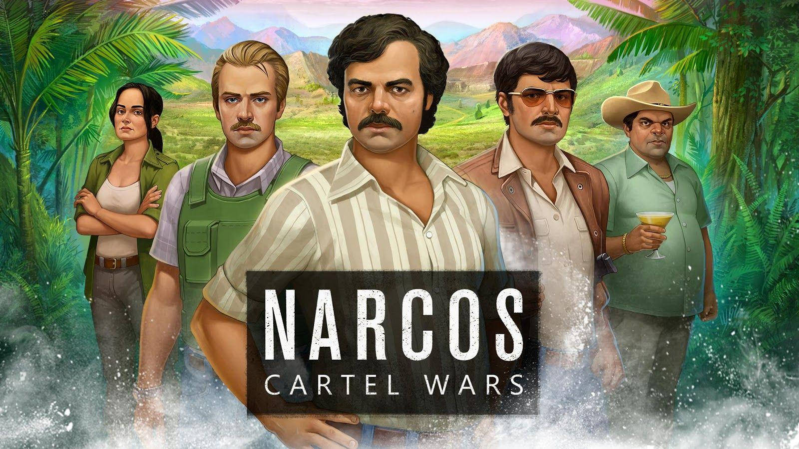五位男人喺叢林中，背後有山，嚟自Narcos Cartel Wars遊戲。