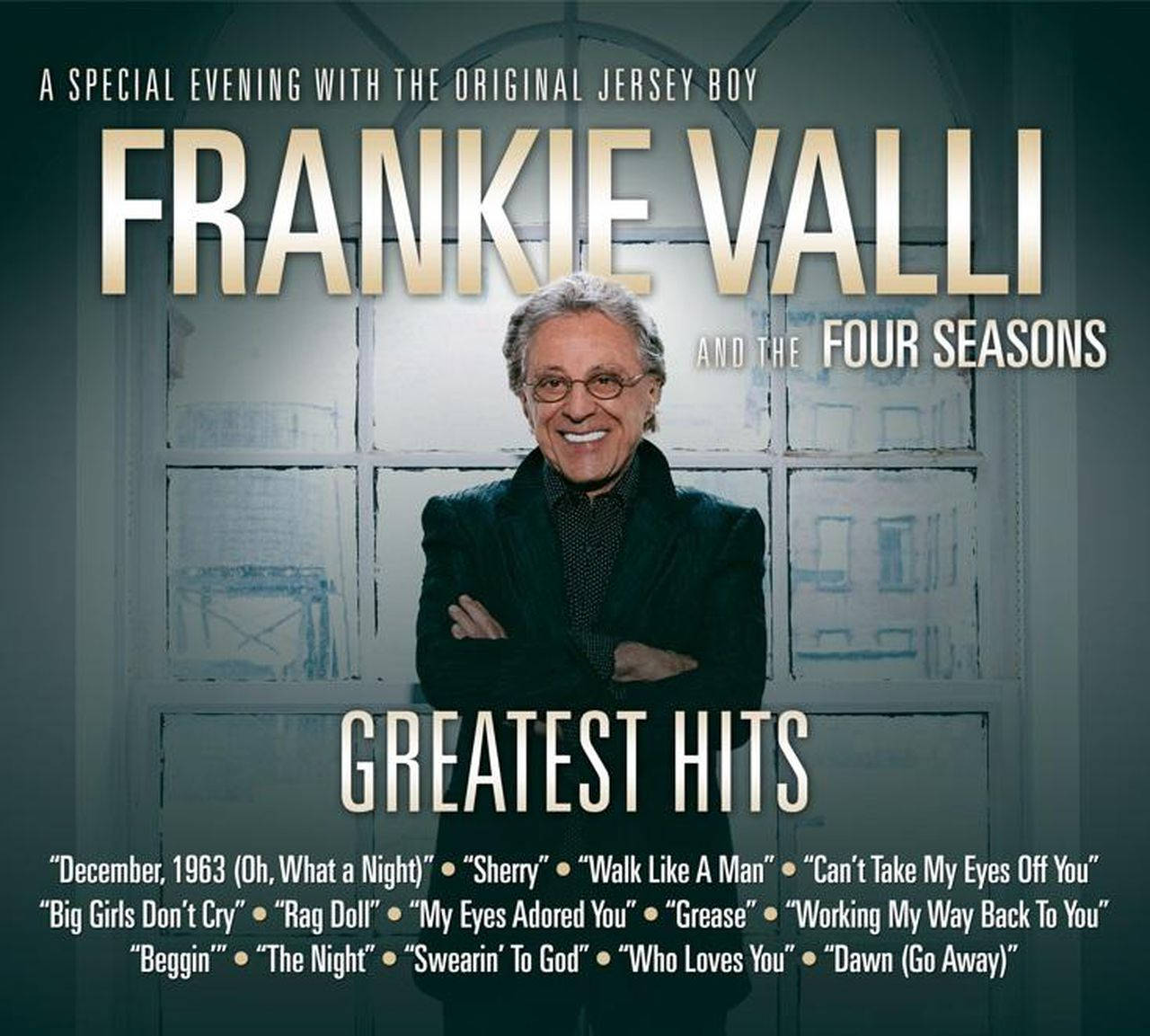 Frankie Valli 在窗前微笑，帶有專輯標題文字。