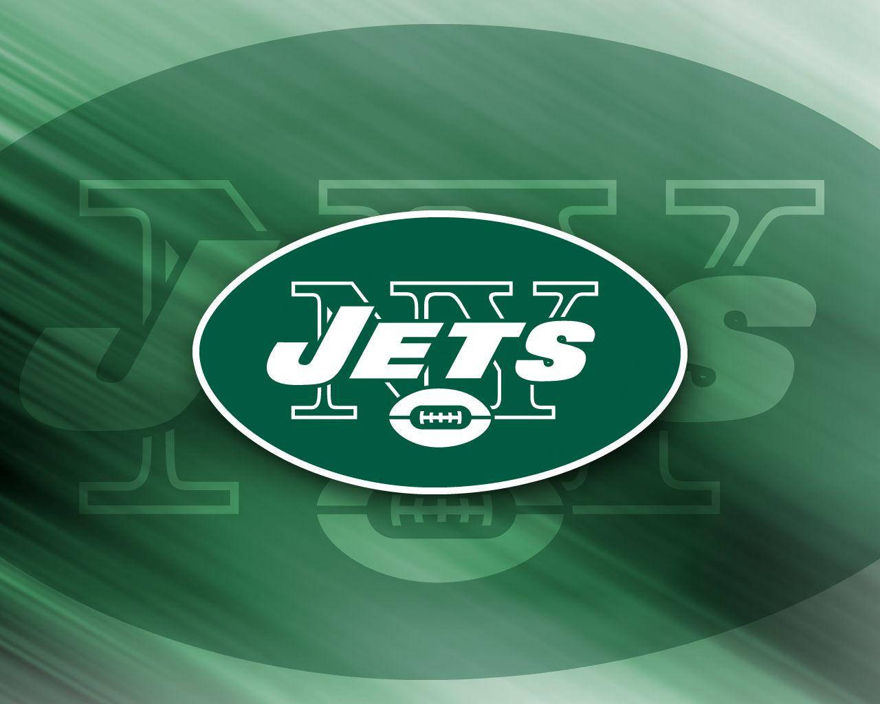紐約噴氣機隊綠色標誌 NFL 球隊標誌 壁紙 — 一個動態的綠色背景帶有動態模糊效果，中央突出顯示白色的紐約噴射機隊標誌。