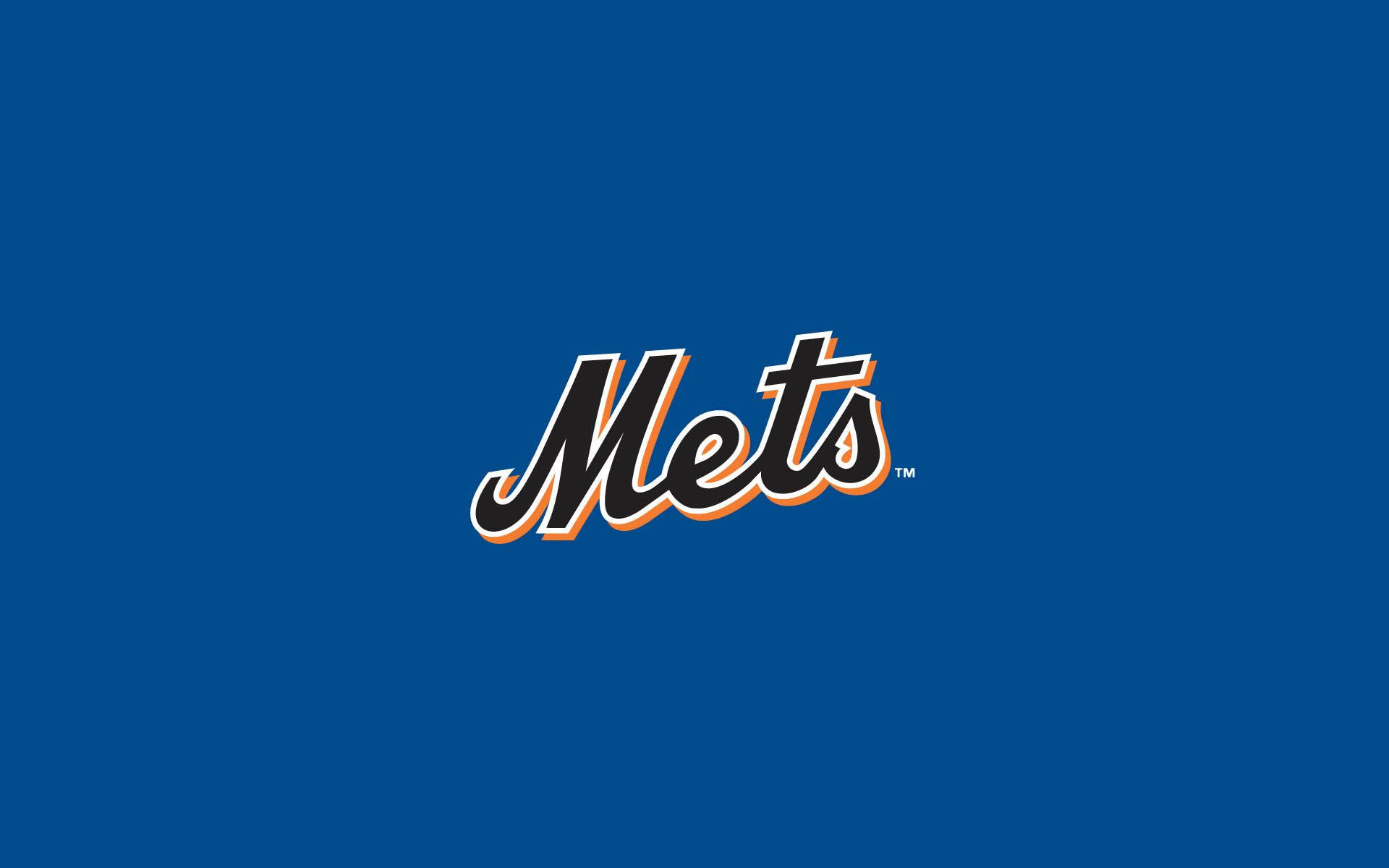 紐約大都會隊藍色背景 壁紙 — 黑色、橙色和白色的粗體「Mets」標誌居中在純皇家藍色背景上。