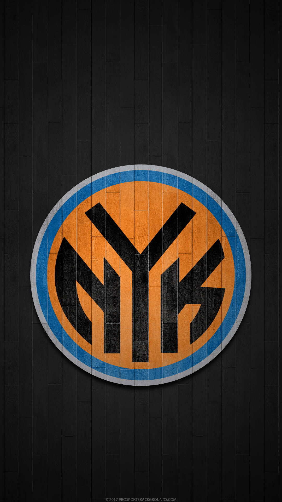 深色木背景上的New York Knicks籃球隊標誌。