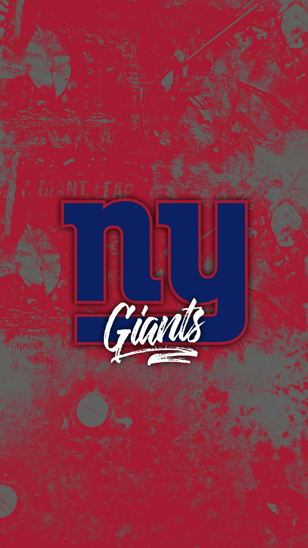 紐約巨人的隊徽設計 壁紙 — 大膽的藍白NY Giants標誌在帶有紋理的紅色和灰色仿舊背景上脫穎而出。