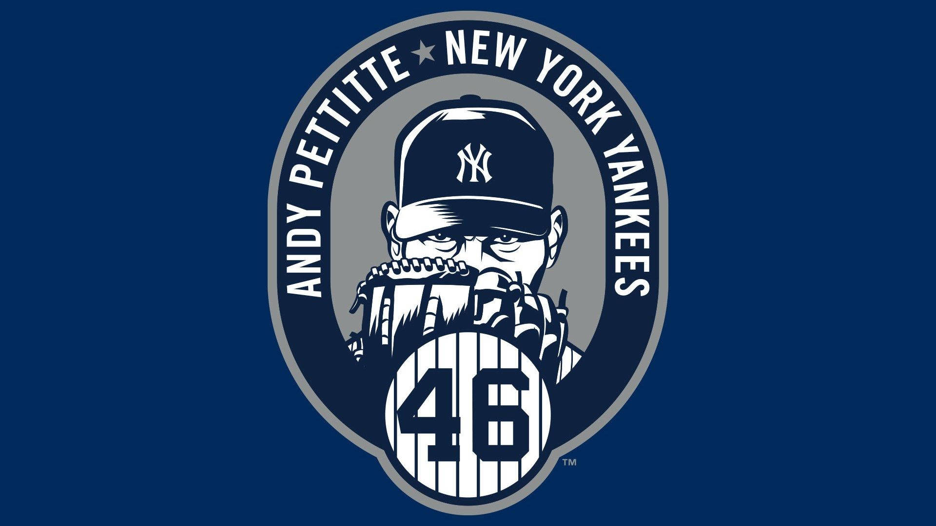 Andy Pettitte 紐約洋基隊標誌，附有46號和棒球手套。