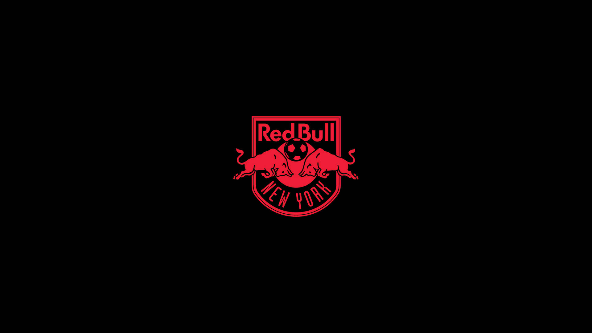 紐約紅牛隊深紅色 壁紙 — Red Bull New York 標誌以粗體紅色呈現於純黑色背景上。