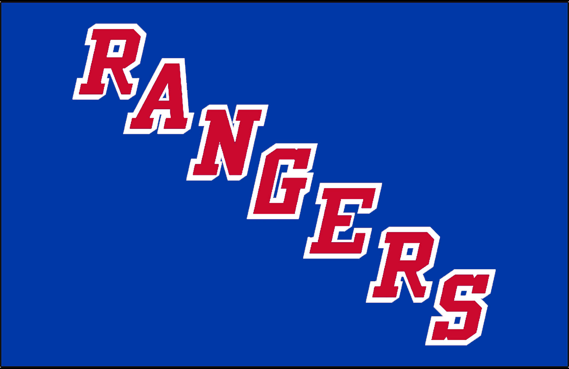 藍色背景，帶有紅色和白色對角 'RANGERS' 文字。