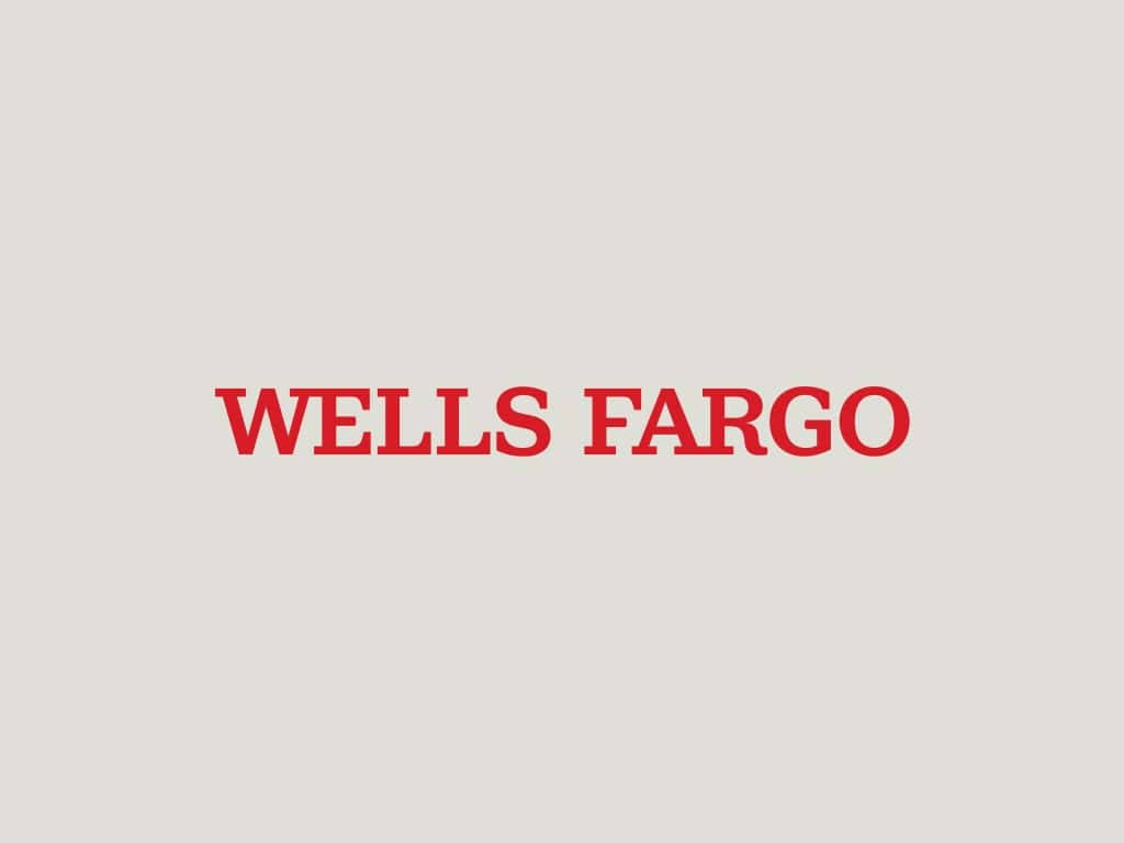 灰色背景上紅色文字的 Wells Fargo 標誌