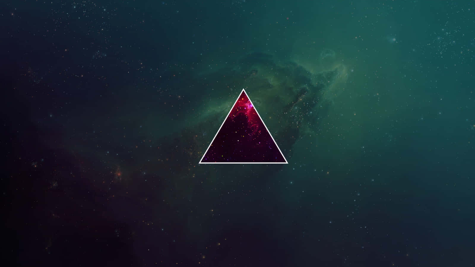 一個發光的三角形在星光閃爍的青色和黑色太空中揭示了一個宇宙星雲。
