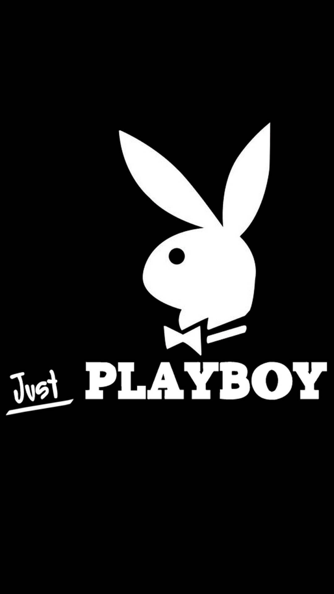 Playboy兔子標誌，帶有蝴蝶結和文字，黑色背景