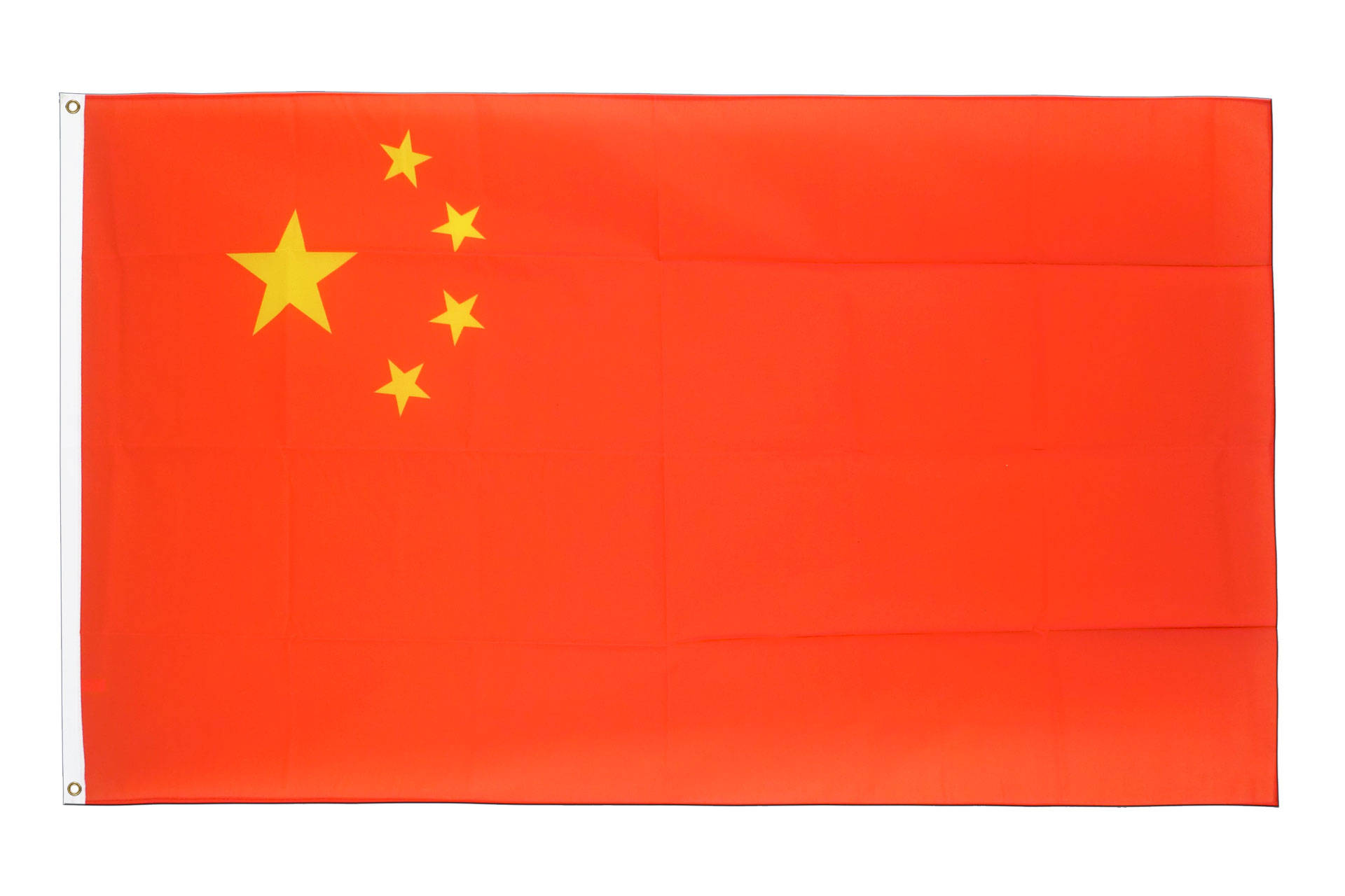 純色中國國旗 壁紙 — 一面鮮豔的紅色中國國旗，上面有五顆金星，展示在潔白的背景上。