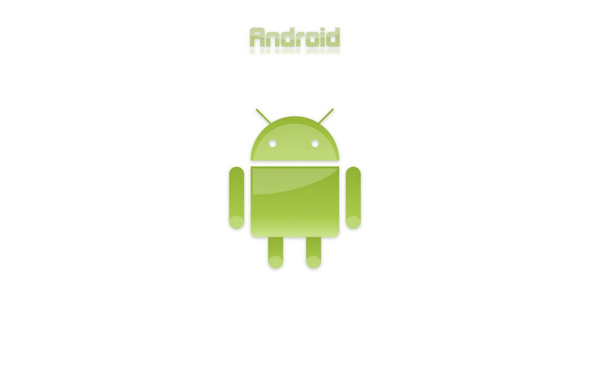純色安卓桌面壁紙 壁紙 — 一個綠色Android機械人吉祥物，居中於純白色背景上，上方有Android字樣。