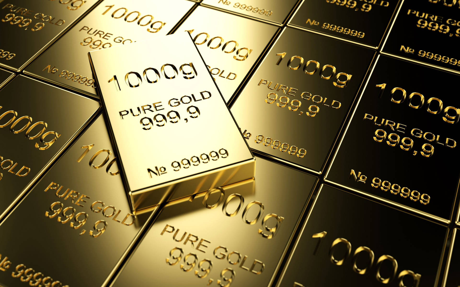一堆標示為1000g 999.9的純金條