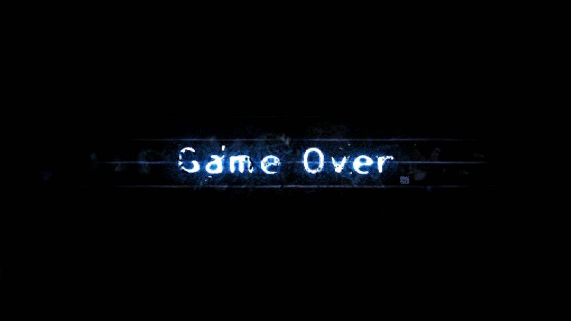 在黑色背景上帶有數位扭曲的發光藍色文字，內容為「Same Over」。