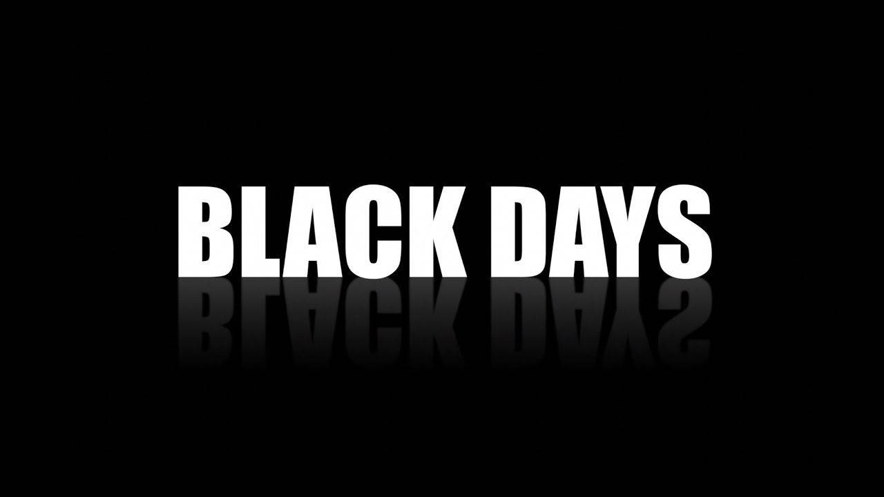 Black Day 桌布 壁紙 — 純黑色背景上，粗體白色文字寫著 BLACK DAYS，帶有微妙的倒影。
