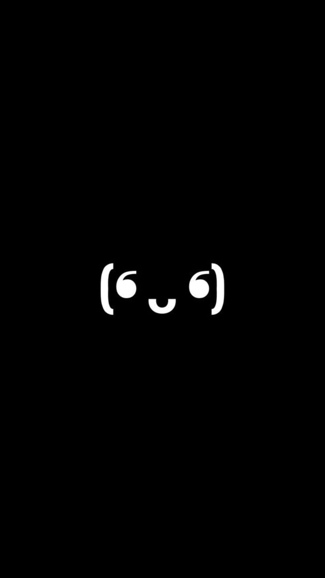 Kawaii Emoticon 桌布 壁紙 — 純黑色背景上帶有彎曲眼睛和括號的極簡白色抽象面孔。