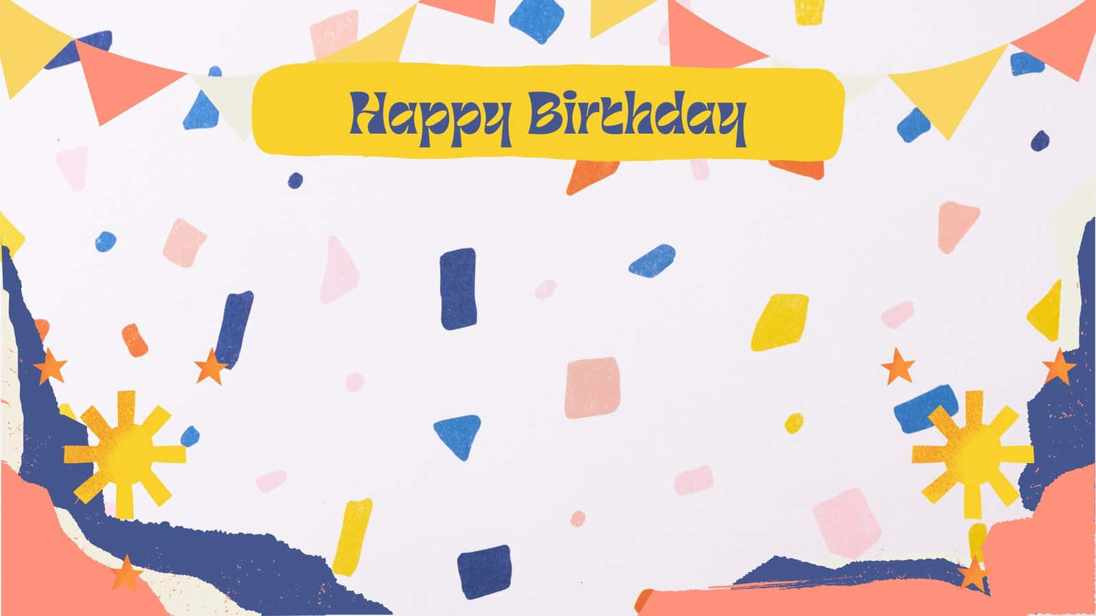 帶有彩色紙屑和星星形狀的Happy Birthday橫幅。